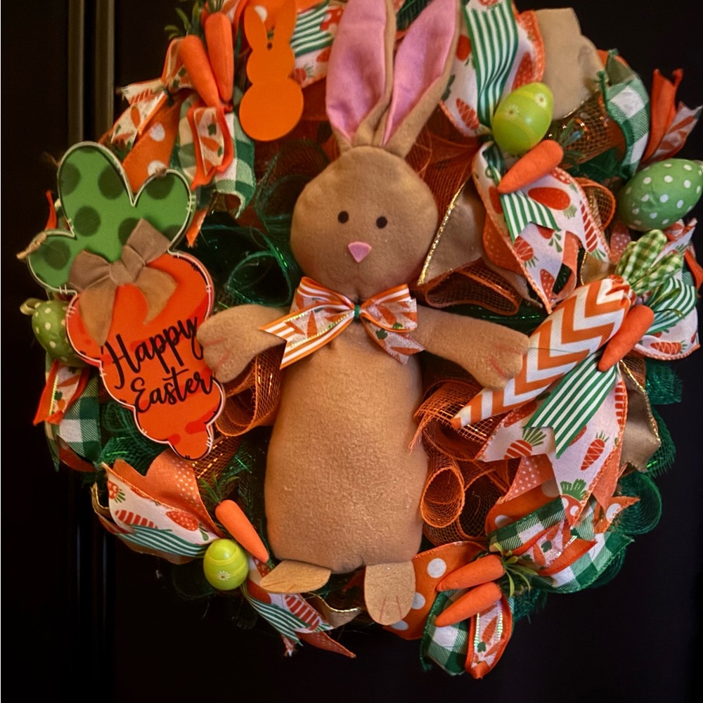Festive Easter Bunny Wreath with Orange and Green Accents